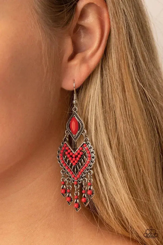 Paparazzi Earring ~ Dearly Debonair - Red Paparazzi Accessories