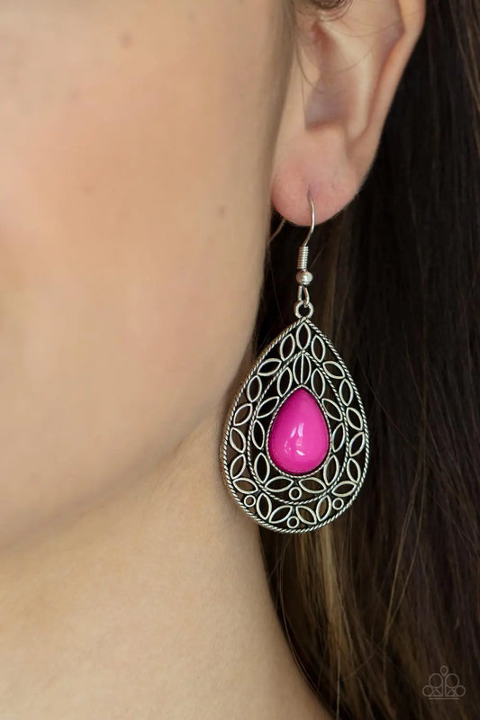 Paparazzi Earring ~ Fanciful Droplets - Pink Paparazzi Accessories