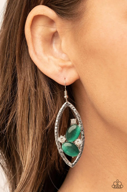 Paparazzi Earring ~ Famously Fashionable - Green Paparazzi Accessories