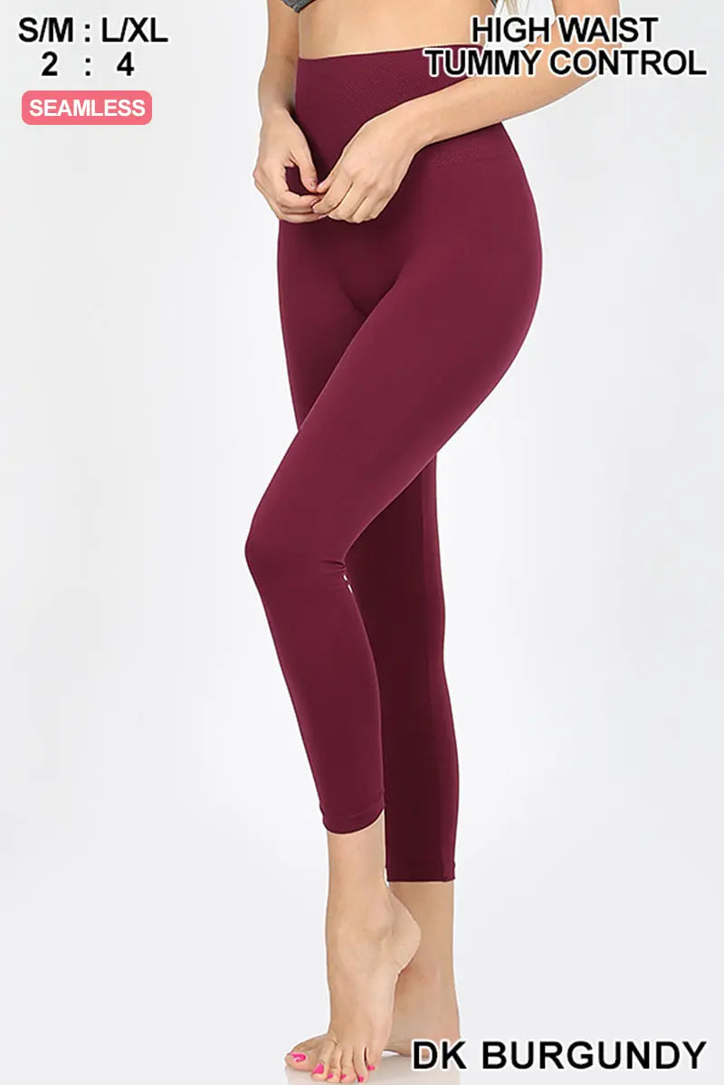 Zenana HIGH Waist Tummy Control Crop Leggings 1-6 Seamless Capri Yoga Active Pants NP-5657AB