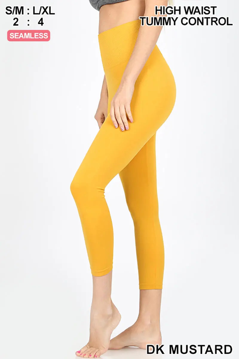 Zenana HIGH Waist Tummy Control Crop Leggings 1-6 Seamless Capri Yoga Active Pants NP-5657AB ZENANA