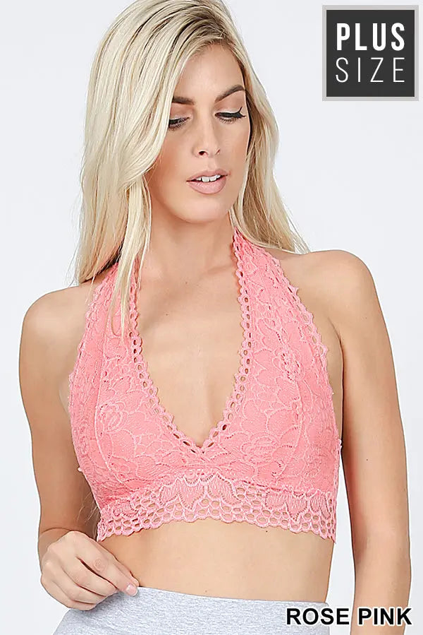 PLUS LACE HALTER STRETCH BRALETTE WITH LINING (STRETCH LACE) LT-6309X - Cathy,s new look 