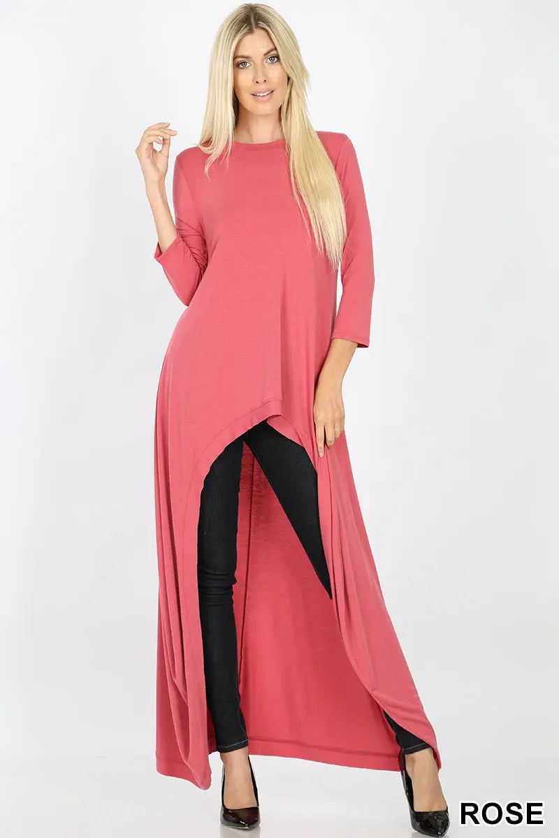 PLUS  SIZE HIGH-LOW LONGLINE 3/4 SLEEVE TOP TOTAL BODY LENGTH: 54 1/4" (BACK), 25.5" (FRONT), CHEST: 44" - Cathy,s new look 